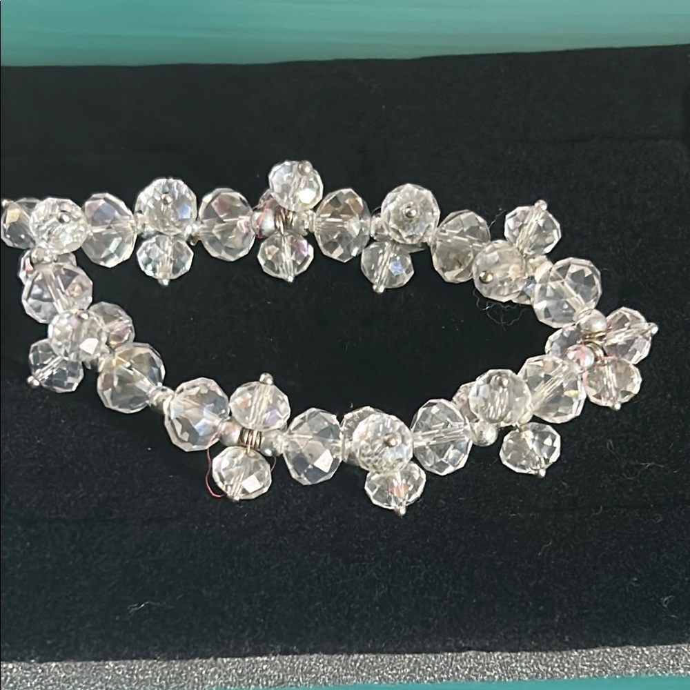 Chunky Statement Aurora Borealis Faceted Glass Crystal Bead Stretch Bracelet